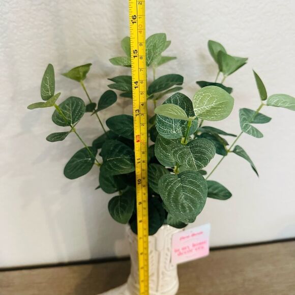 Ceramic Western Boot Planter with Greenery Eucalyptus Plant - Picture 3 of 5